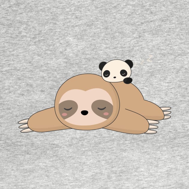 Kawaii Lazy Sloth and Panda T-Shirt by happinessinatee